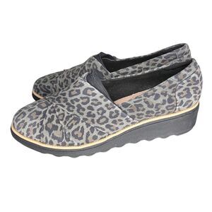 Clarks Sharon Form Leather Leopard Loafers Women’s 12 WIDE